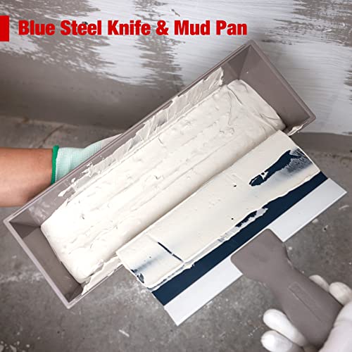 Goldblatt 7-Piece Drywall Hand Tool Kit, with 4 Pieces Plastic Taping Knife Set, 1 Piece Blue Steel Taping Knife, Mud Pad and Sanding Sponge, Perfect for Quick Drywall Finishing and Patching