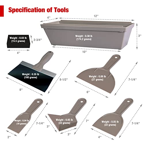 Goldblatt 7-Piece Drywall Hand Tool Kit, with 4 Pieces Plastic Taping Knife Set, 1 Piece Blue Steel Taping Knife, Mud Pad and Sanding Sponge, Perfect for Quick Drywall Finishing and Patching