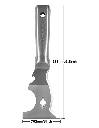 ROLLINGDOG 10 in 1 Painter's Tool - 420 Stainless Steel Mirror Polished One Piece Blade And Laser Engraved Handle,3 inch Multifunction Putty Knife Drywall Paint Scraper