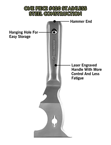 ROLLINGDOG 10 in 1 Painter's Tool - 420 Stainless Steel Mirror Polished One Piece Blade And Laser Engraved Handle,3 inch Multifunction Putty Knife Drywall Paint Scraper