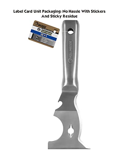 ROLLINGDOG 10 in 1 Painter's Tool - 420 Stainless Steel Mirror Polished One Piece Blade And Laser Engraved Handle,3 inch Multifunction Putty Knife Drywall Paint Scraper