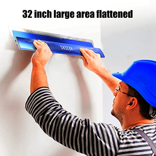 KEZERS 32" /80 cm Skimming Blade, 0.3mm Stainless Steel Blade, Smoothing & Knockdown Drywall Knife, Extruded Aluminum, Durable Wall-Board, High-Impact End Caps