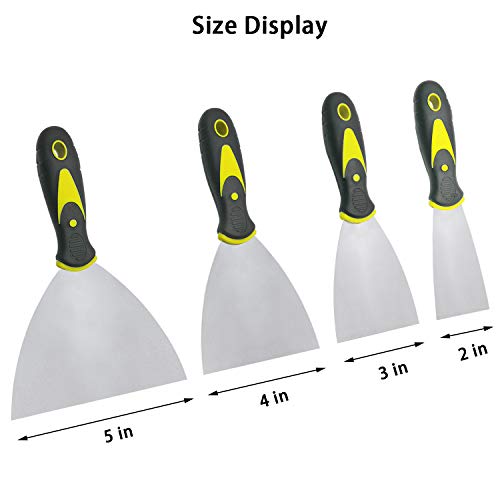 Pack of 4 Putty Knife Set, 2,3,4,5 inch Wide Spackle Putty Knives Metal Scrapers Putty Scrapers for Drywall, Putty, Decals, Wallpaper, Baking, Patching and Painting