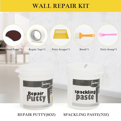fowong Wall Repair Patch Kit Putty & Paint White, Drywall Patch Repair Kit DIY to Fix Wall Holes and Creak Damage with Putty Knife and Sanding Pad