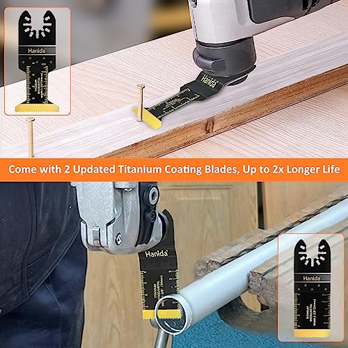 Hanida 31 Pcs Oscillating Tool Blades Metal, Titanium Oscillating Saw Blades, Multitool Blades Kit for Wood Plastics, Oscillating Multitool Hook Knife Blades, Drywall Blade Fit Dewalt, Bosch, Ryobi