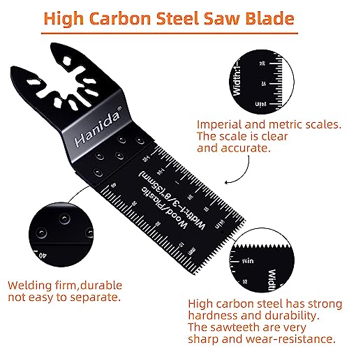 Hanida 31 Pcs Oscillating Tool Blades Metal, Titanium Oscillating Saw Blades, Multitool Blades Kit for Wood Plastics, Oscillating Multitool Hook Knife Blades, Drywall Blade Fit Dewalt, Bosch, Ryobi