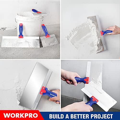 WORKPRO Drywall Knife Set, Stainless Steel Taping Knife Putty Knife with 4", 6'', 8'', 10'', 12'' Blades and Alloy Metal Hammer End, Spackle Tools for Drywall Repairing and Finishing(5 PCS)