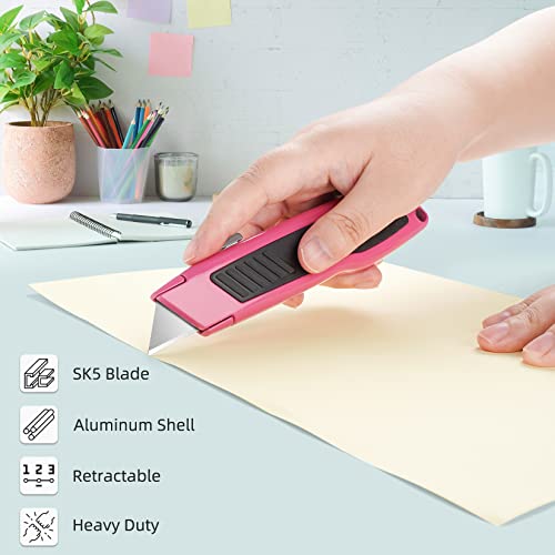 DIYSELF 4 Pack Box Cutter Retractable, Razor Knife with Auto Lock, Box Opener with 10 Blades, Box Knife, Sharp Utility Knife Retractable, Boxcutter for Cardboard, Carton, Drywall, Exacto Knife