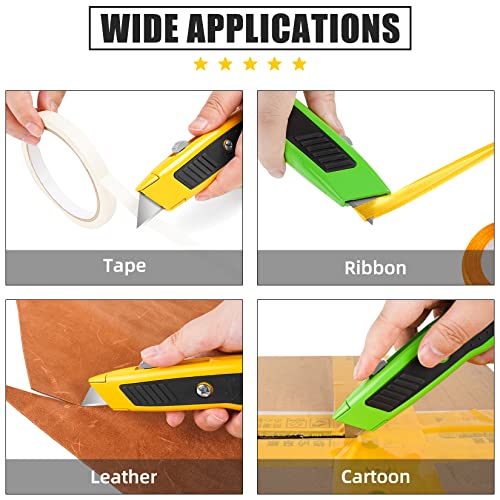 DIYSELF 4 Pack Box Cutter Retractable, Razor Knife with Auto Lock, Box Opener with 10 Blades, Box Knife, Sharp Utility Knife Retractable, Boxcutter for Cardboard, Carton, Drywall, Exacto Knife