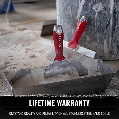 LEVEL5 Drywall Finishing Hand Tool Kit | 5, 6 Inch Joint Knives, 10, 12 Inch Taping Knives, 14 Inch Mud Pan | Stainless Steel Blades, Soft Grip Handles | Sheetrock Gyprock Plasterboard | 5-600