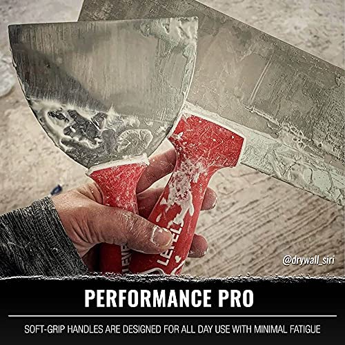 LEVEL5 Drywall Finishing Hand Tool Kit | 5, 6 Inch Joint Knives, 10, 12 Inch Taping Knives, 14 Inch Mud Pan | Stainless Steel Blades, Soft Grip Handles | Sheetrock Gyprock Plasterboard | 5-600