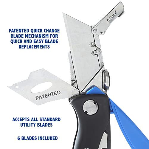 Sheffield 12119 Ultimate Lock Back Utility Knife, Box Cutter Knife, Carpet Knife, Drywall Cutter, Quick-Change Blade, Comes with 5 Blades, Blade Storage in Handle, Blue