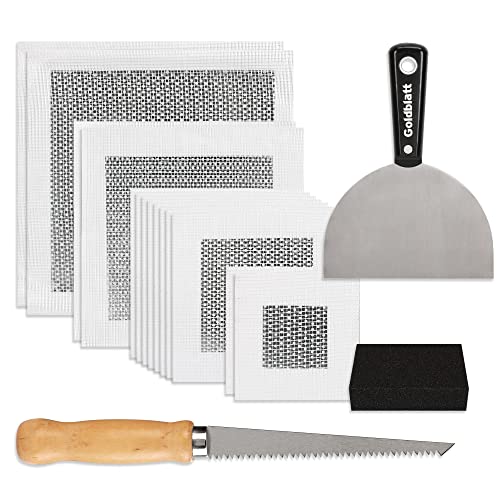 Goldblatt 17 Pieces Drywall Repair Kit, Including 14 Pieces 2/4/6/8 inch Aluminum Self Adhesive Wall Repair Patches, Jab Saw, Sanding Sponge, Putty Knife, for Drywall/Ceiling Patching, Plastering