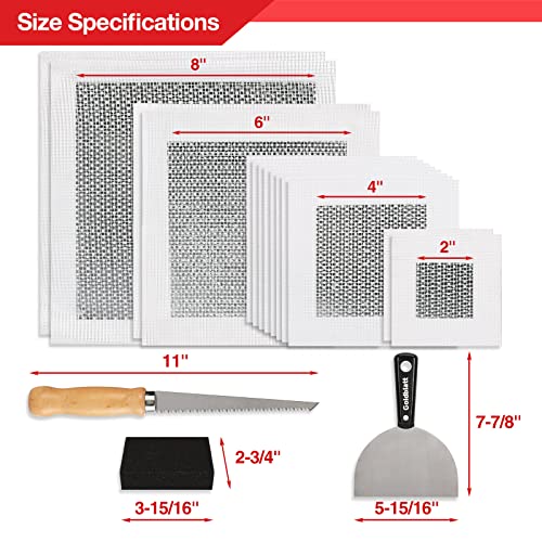 Goldblatt 17 Pieces Drywall Repair Kit, Including 14 Pieces 2/4/6/8 inch Aluminum Self Adhesive Wall Repair Patches, Jab Saw, Sanding Sponge, Putty Knife, for Drywall/Ceiling Patching, Plastering