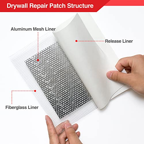 Goldblatt 17 Pieces Drywall Repair Kit, Including 14 Pieces 2/4/6/8 inch Aluminum Self Adhesive Wall Repair Patches, Jab Saw, Sanding Sponge, Putty Knife, for Drywall/Ceiling Patching, Plastering