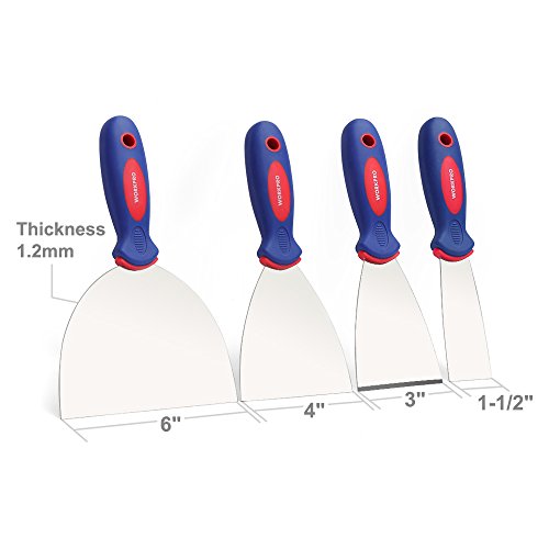 WORKPRO 4-Piece Putty Knife Set, Stainless Steel Made - Perfect for Drywall Spackle, Taping, Scraping Paint, 1.5", 3", 4", 6"