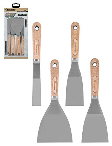 ROLLINGDOG 4PC Putty Knife Scrapers - Stainless Steel Spackle Knife Set with Laser Engraved Wood Handle for Scrapering,Drywall Repairs and Spreading(1",2",3",4")