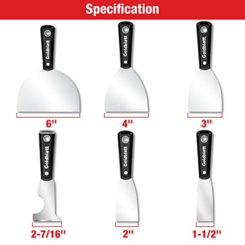 Goldblatt 6-piece Joint Knife Set, 5-piece 1-1/2'' to 6'' Putty Knives and 6-in-1 Multi-Tool Painter Scraper, Nylon Handle, for Drywall