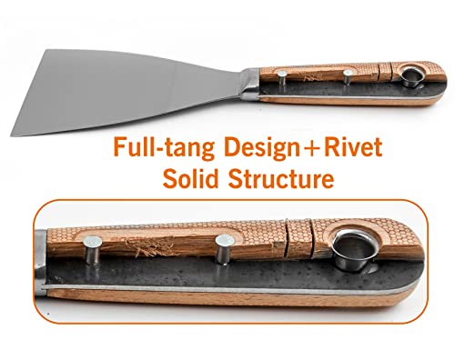 ROLLINGDOG 4PC Putty Knife Scrapers - Stainless Steel Spackle Knife Set with Laser Engraved Wood Handle for Scrapering,Drywall Repairs and Spreading(1",2",3",4")