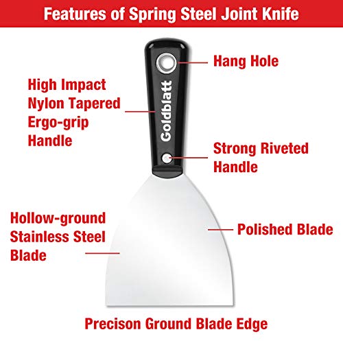 Goldblatt 6-piece Joint Knife Set, 5-piece 1-1/2'' to 6'' Putty Knives and 6-in-1 Multi-Tool Painter Scraper, Nylon Handle, for Drywall
