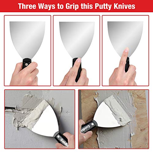 Goldblatt 6-piece Joint Knife Set, 5-piece 1-1/2'' to 6'' Putty Knives and 6-in-1 Multi-Tool Painter Scraper, Nylon Handle, for Drywall