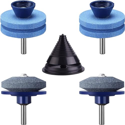 CZS Lawn Mower Blade Sharpener, Double Layer Corundum Lawnmower Blade Sharpener, Universal Wear Resistant Mower Blade Sharpener for Any Power Drill/Hand Drill, Includes Free Blade Balancer, 4 Pack