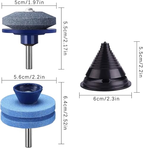 CZS Lawn Mower Blade Sharpener, Double Layer Corundum Lawnmower Blade Sharpener, Universal Wear Resistant Mower Blade Sharpener for Any Power Drill/Hand Drill, Includes Free Blade Balancer, 4 Pack