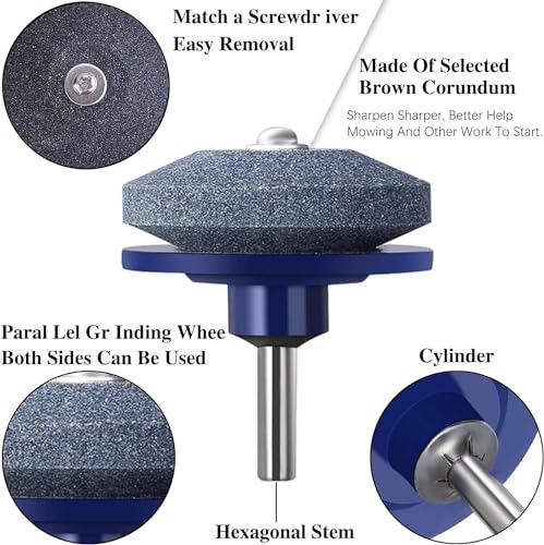 CZS Lawn Mower Blade Sharpener, Double Layer Corundum Lawnmower Blade Sharpener, Universal Wear Resistant Mower Blade Sharpener for Any Power Drill/Hand Drill, Includes Free Blade Balancer, 4 Pack