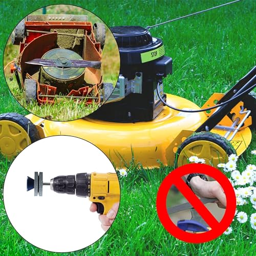 CZS Lawn Mower Blade Sharpener, Double Layer Corundum Lawnmower Blade Sharpener, Universal Wear Resistant Mower Blade Sharpener for Any Power Drill/Hand Drill, Includes Free Blade Balancer, 4 Pack