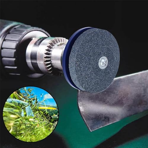 CZS Lawn Mower Blade Sharpener, Double Layer Corundum Lawnmower Blade Sharpener, Universal Wear Resistant Mower Blade Sharpener for Any Power Drill/Hand Drill, Includes Free Blade Balancer, 4 Pack