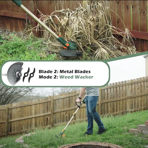 YUEWXTER Electric Weed Wacker, (21V 2x6.0A Weed Eater Battery Powered), 4-in-1 Grass Trimmer/Wheel Edger/Mini-Mower/Brush Cutter, with 3 x Saw Blades, 4 x Metal Blades, 30x Grass Cutting line
