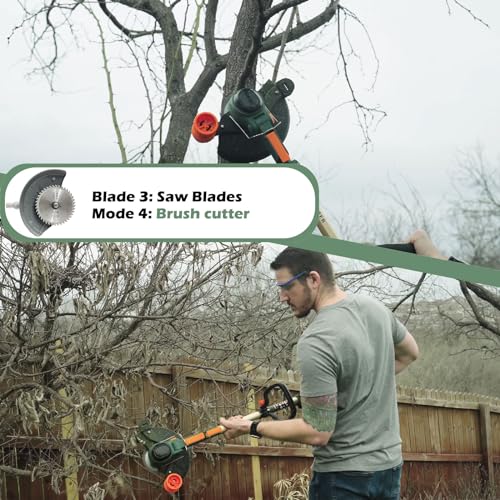 YUEWXTER Electric Weed Wacker, (21V 2x6.0A Weed Eater Battery Powered), 4-in-1 Grass Trimmer/Wheel Edger/Mini-Mower/Brush Cutter, with 3 x Saw Blades, 4 x Metal Blades, 30x Grass Cutting line