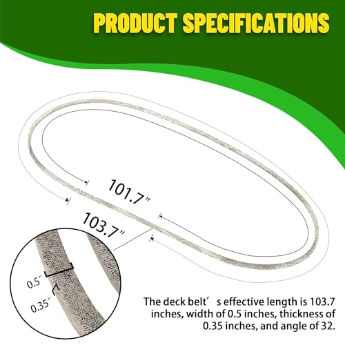 TonGass 42" Lawn Mower Deck Belt Compatible with John Deere Lawn Mower - Replaces Part Number GX20072 - Deck Drive Belt for Heavy-Duty Use - Compatible with 100 D100 E100 Series