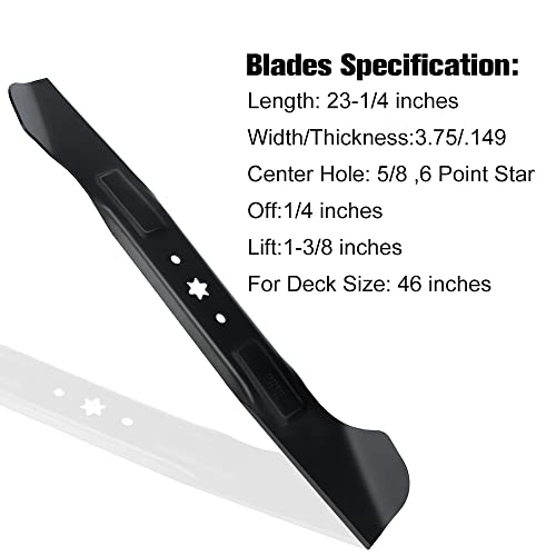 Grasscool 46 inch Mower Blades for MTD Cub Cadet XT1 XT2 LT46 LTX1045 LTX1046 RZT L46 46'' Deck Lawnmower Replace for 942-04244A 942-04290 942-04244 742-04244(High-Lift)