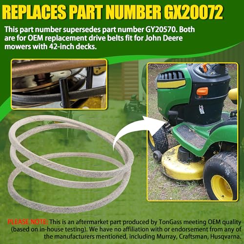 TonGass 42" Lawn Mower Deck Belt Compatible with John Deere Lawn Mower - Replaces Part Number GX20072 - Deck Drive Belt for Heavy-Duty Use - Compatible with 100 D100 E100 Series