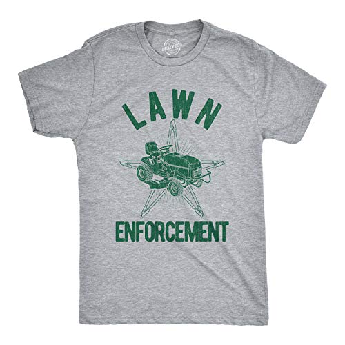 Mens Lawn Enforcement Tshirt Funny Lawnmower Police Cop Tee Mens Funny T Shirts Dad Joke T Shirt for Men Novelty Tees for Men Light Grey L