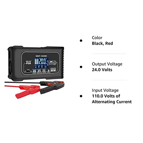 20-Amp Smart Battery Charger,Lithium,LiFePO4,Lead-Acid(AGM/Gel/SLA..) Car Battery Charger,Trickle Charger, Maintainer/deep Cycle Charger,12V/20A and 24V/10A,for Boat,Motorcycle,Lawn Mower,Golf cart..