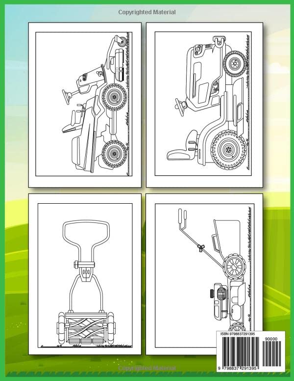 Lawn Tools And Lawnmower Coloring Book For Kids: Mower Gear, Landscaping Vehicles, Mowing Equipment