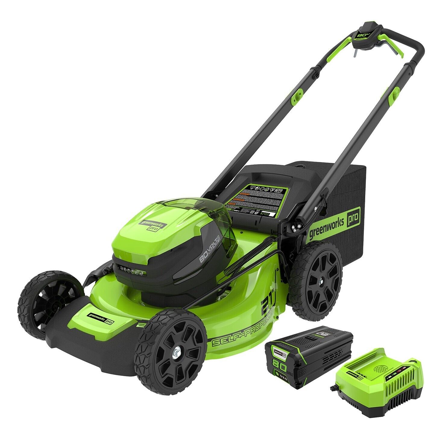 Greenworks 80V 21" Self-Propelled Mower with 4Ah 2Ah Battery & Charger (Renewed)