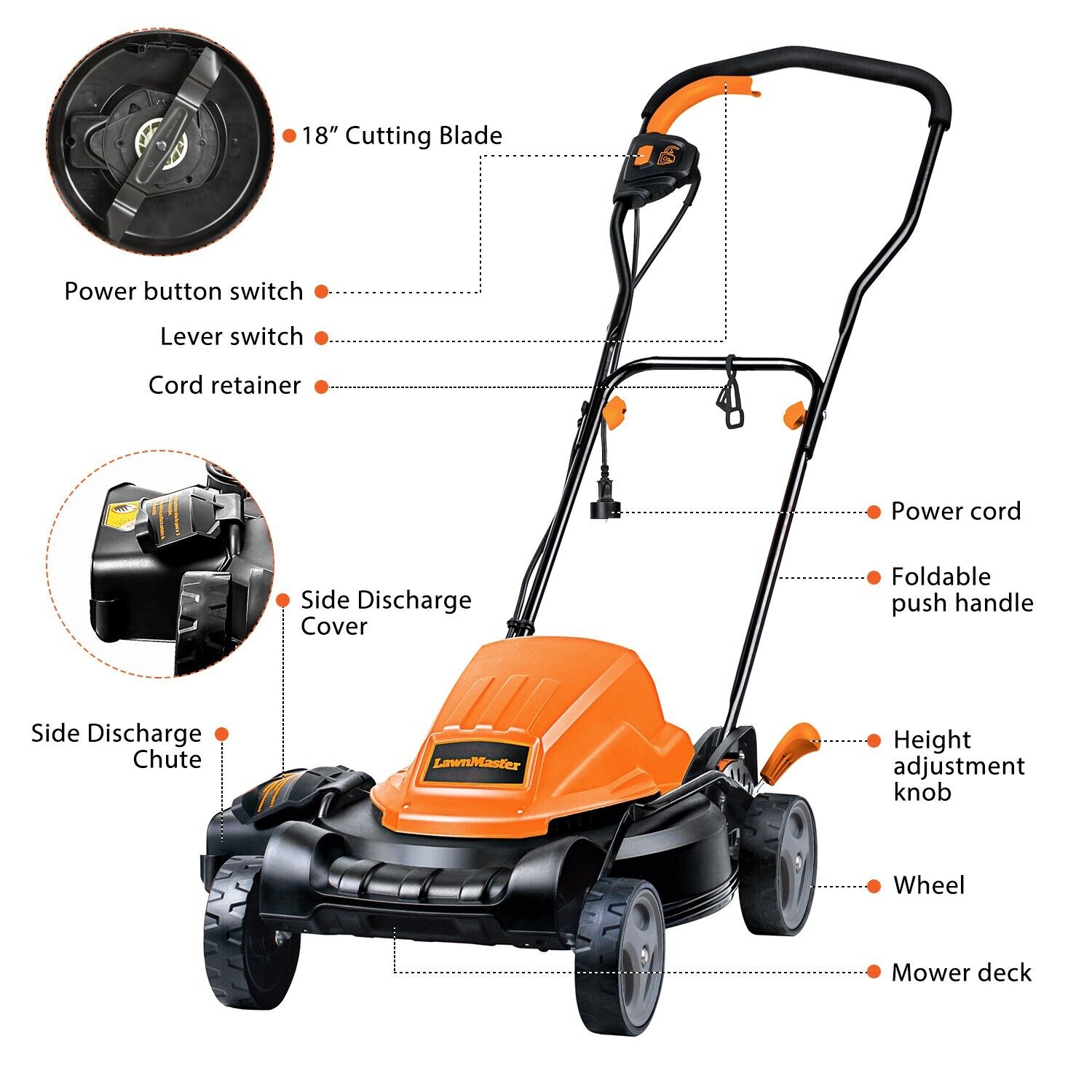 LawnMaster ME1218X Electric Lawn Mower 12AMP 19-Inch