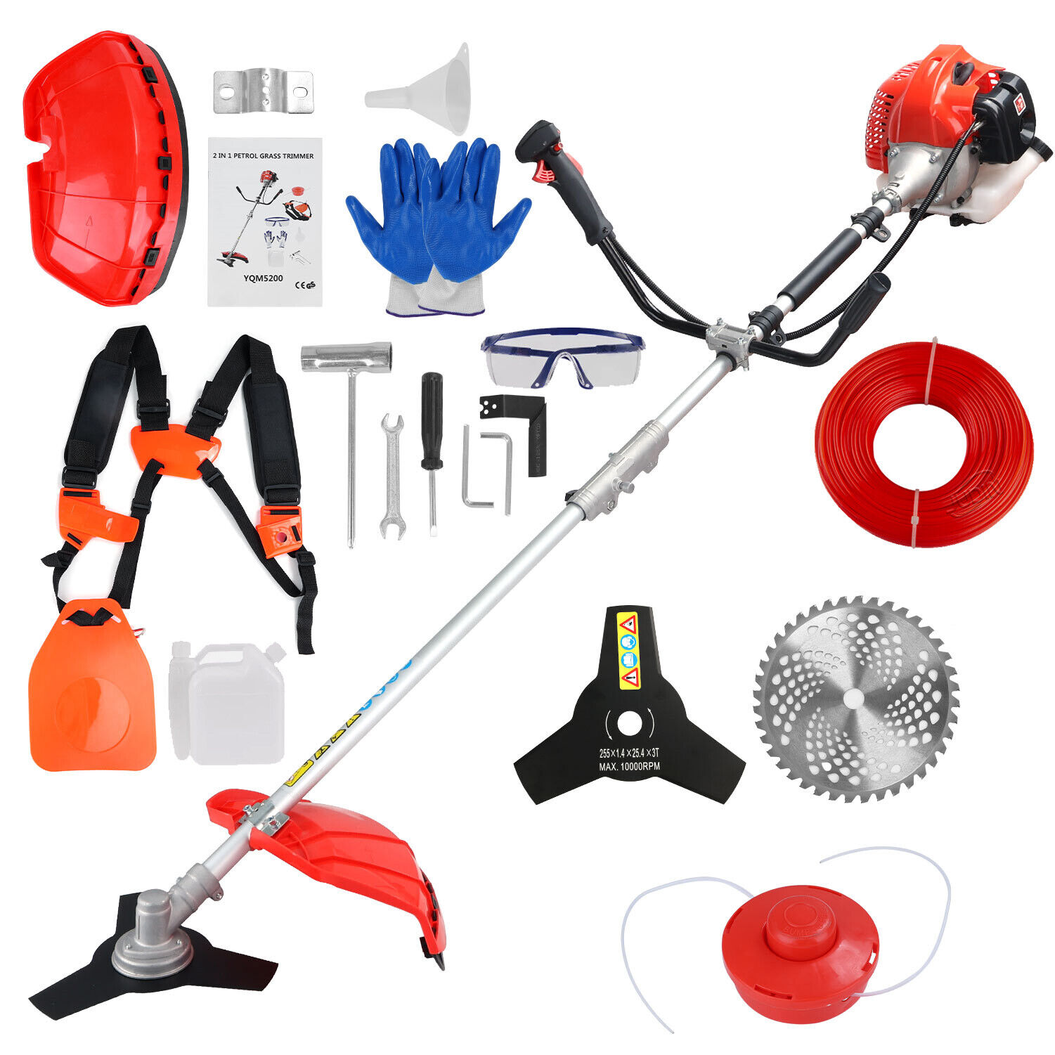3 In1 Gas Backpack Weed Eater Grass Brush Cutter Lawn Mower Grass Hedge Trimmer
