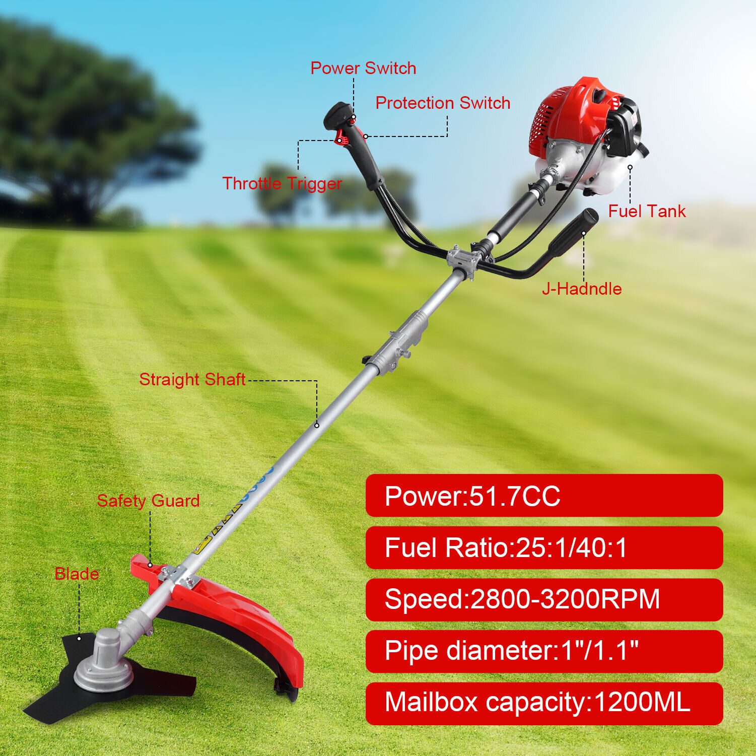 3 In1 Gas Backpack Weed Eater Grass Brush Cutter Lawn Mower Grass Hedge Trimmer