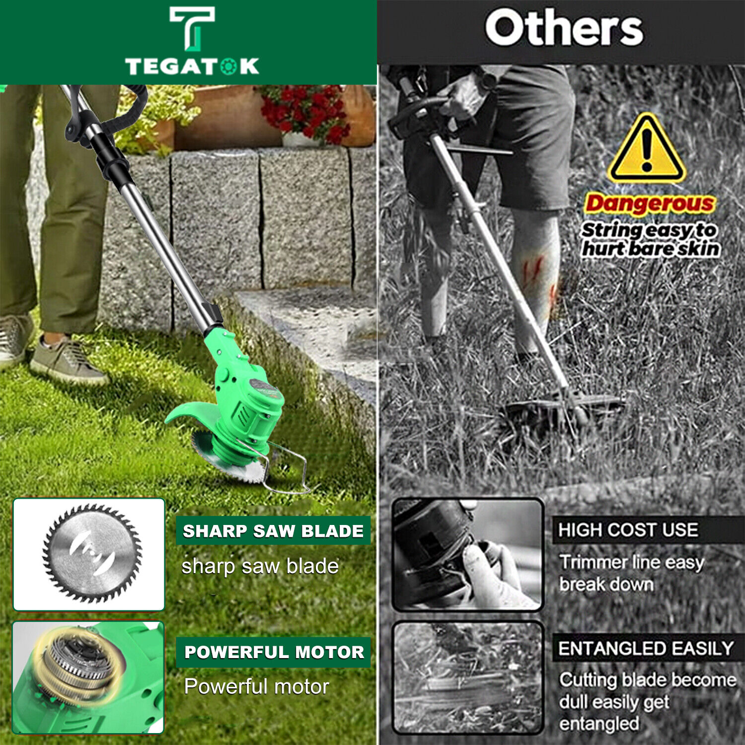 Tegatok 12V Cordless Grass String Trimmer Cutter Electric Weed Eater Lawn Edger