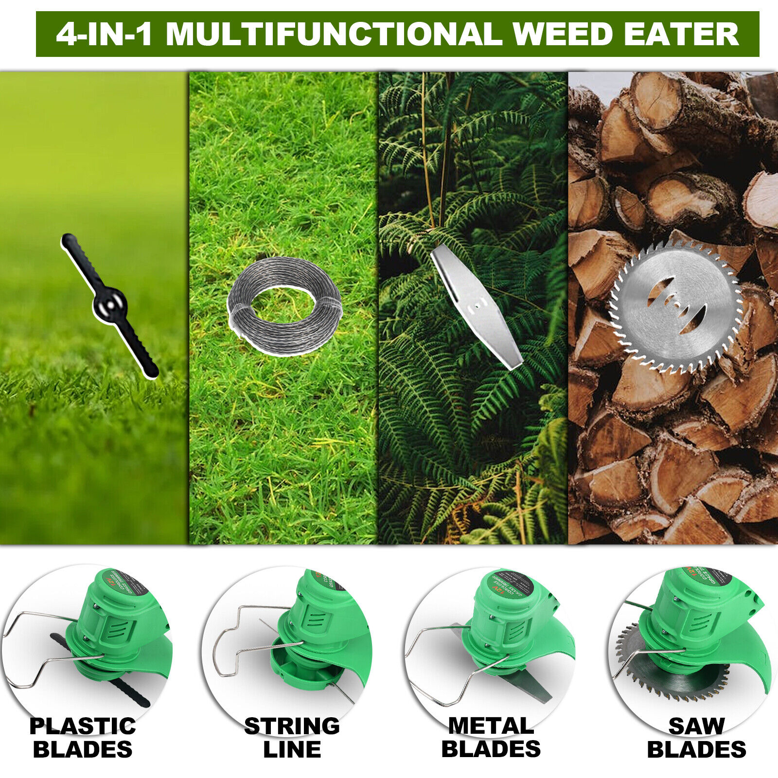Tegatok 12V Cordless Grass String Trimmer Cutter Electric Weed Eater Lawn Edger