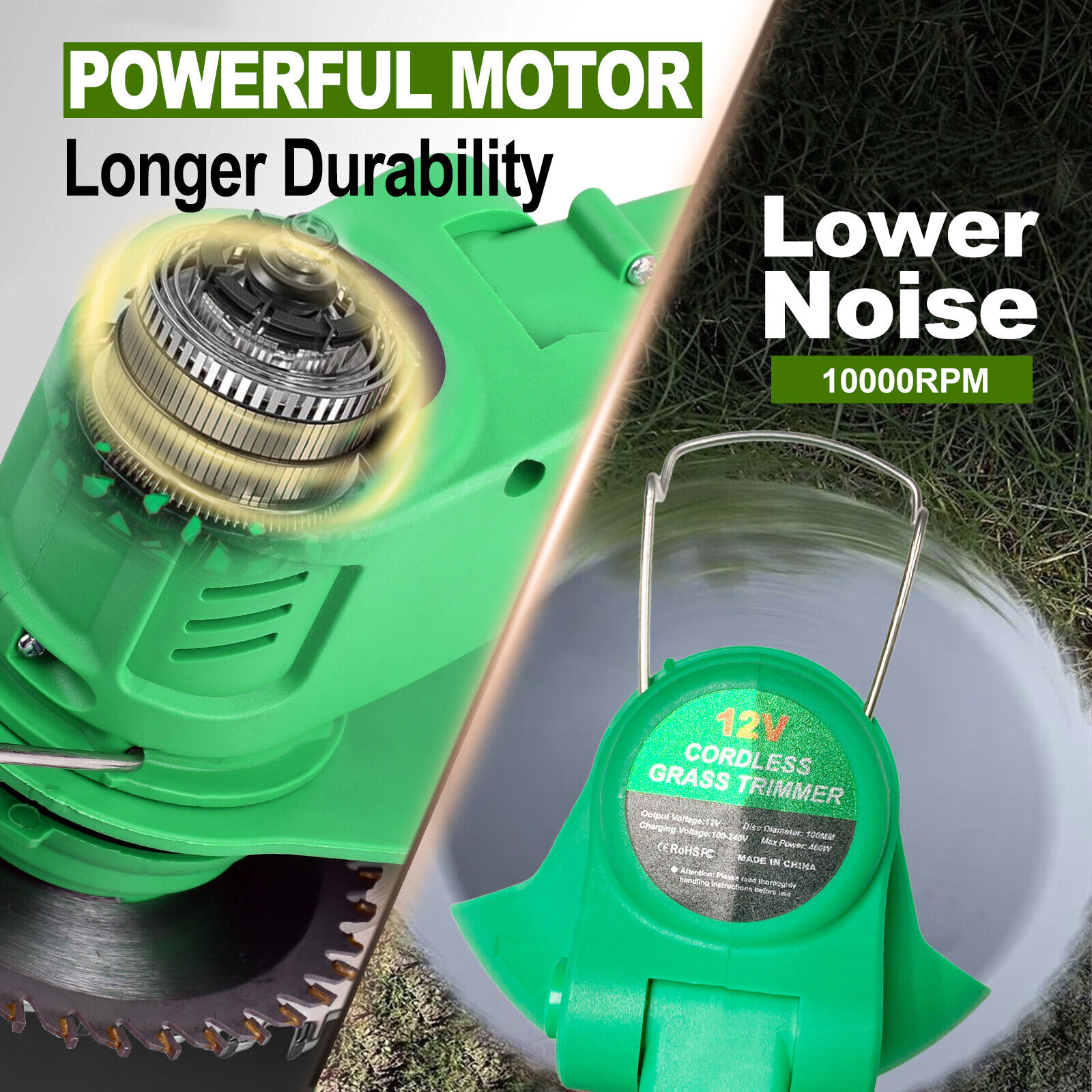 Tegatok 12V Cordless Grass String Trimmer Cutter Electric Weed Eater Lawn Edger