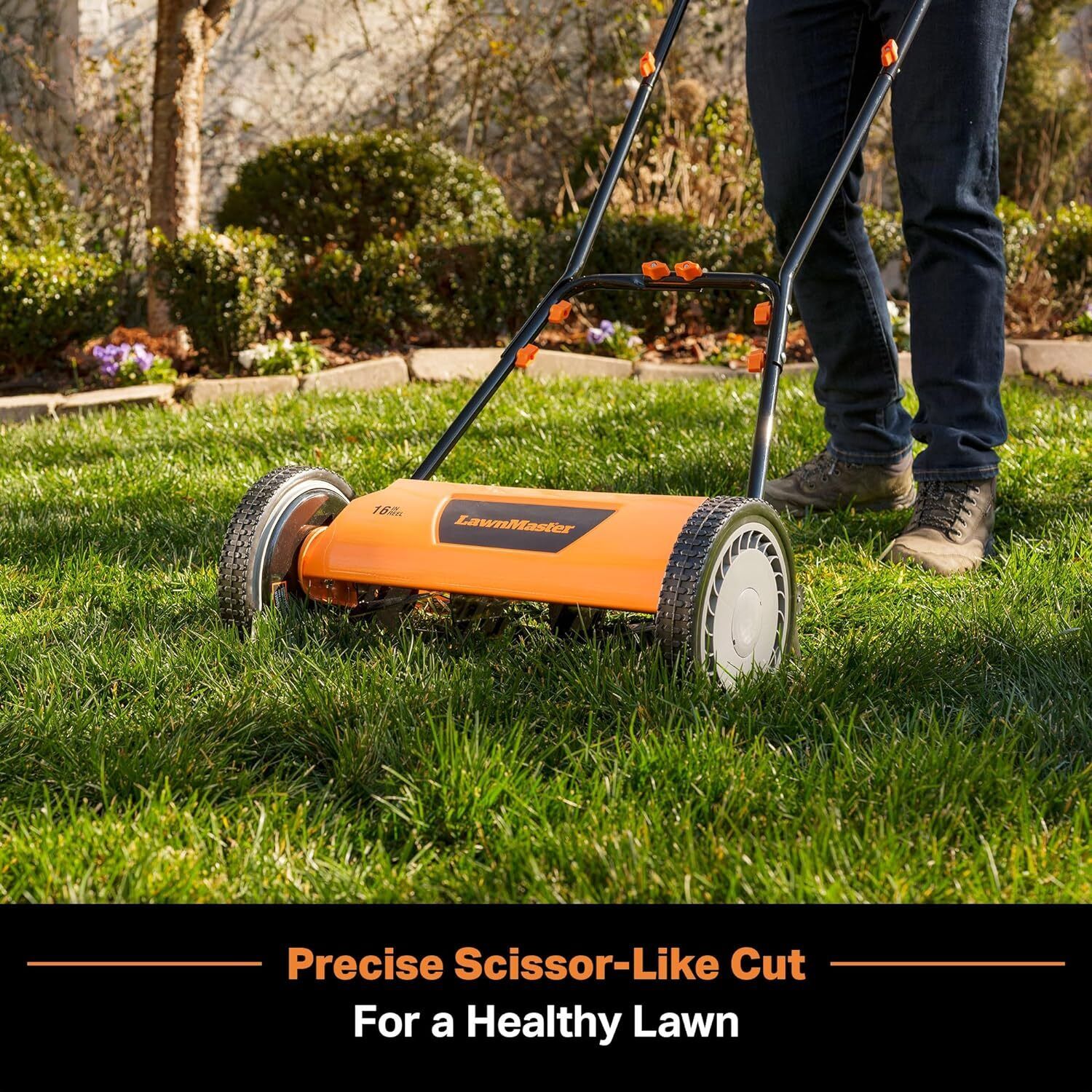 Push Reel Lawn Mower 16-Inch 5-Blade Manual Motorless Design 15"D x 10"W x 24"H