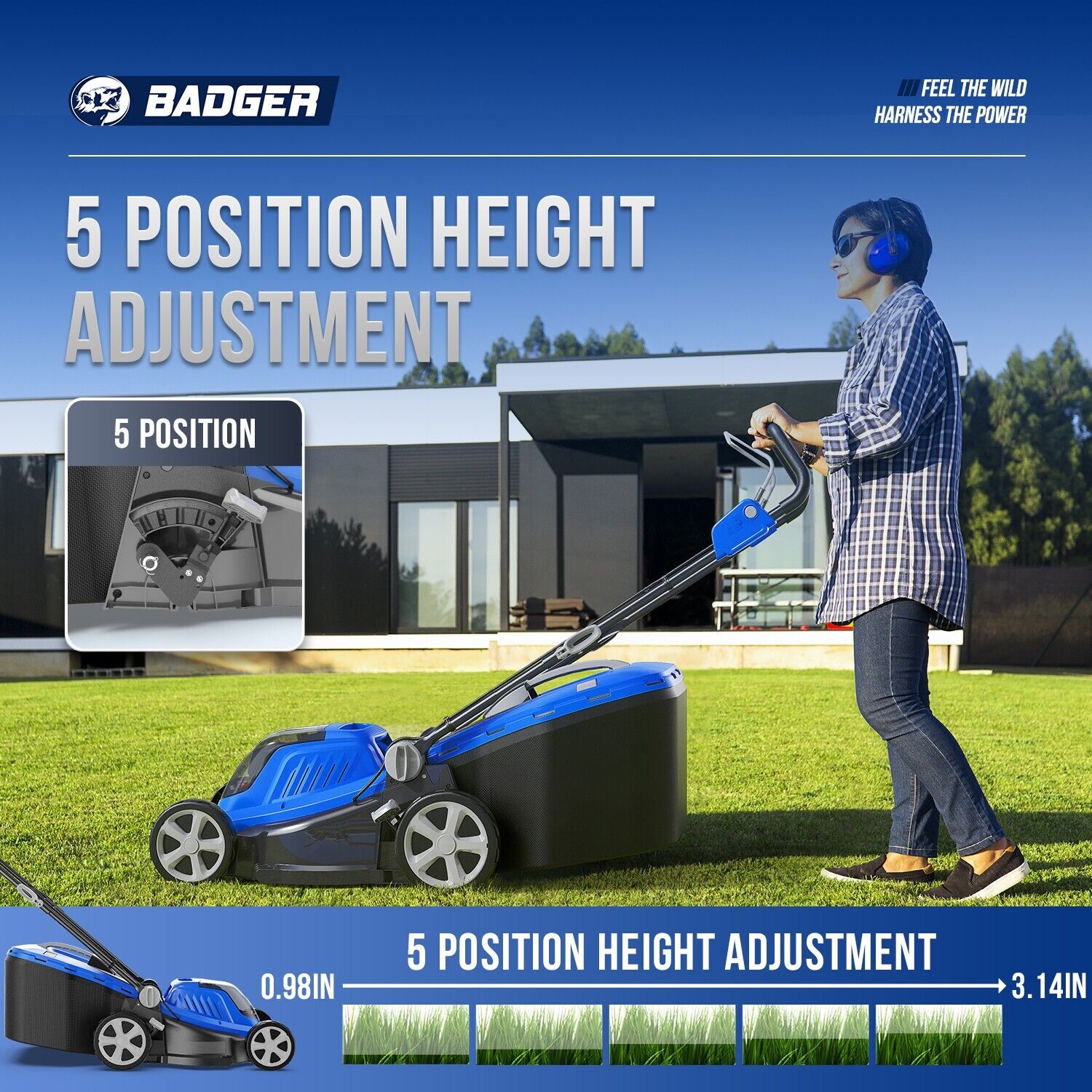 BADGER Lawn Mower 40V(20V*2)  Brushless 16 " Cordless, 5 Cutting Height