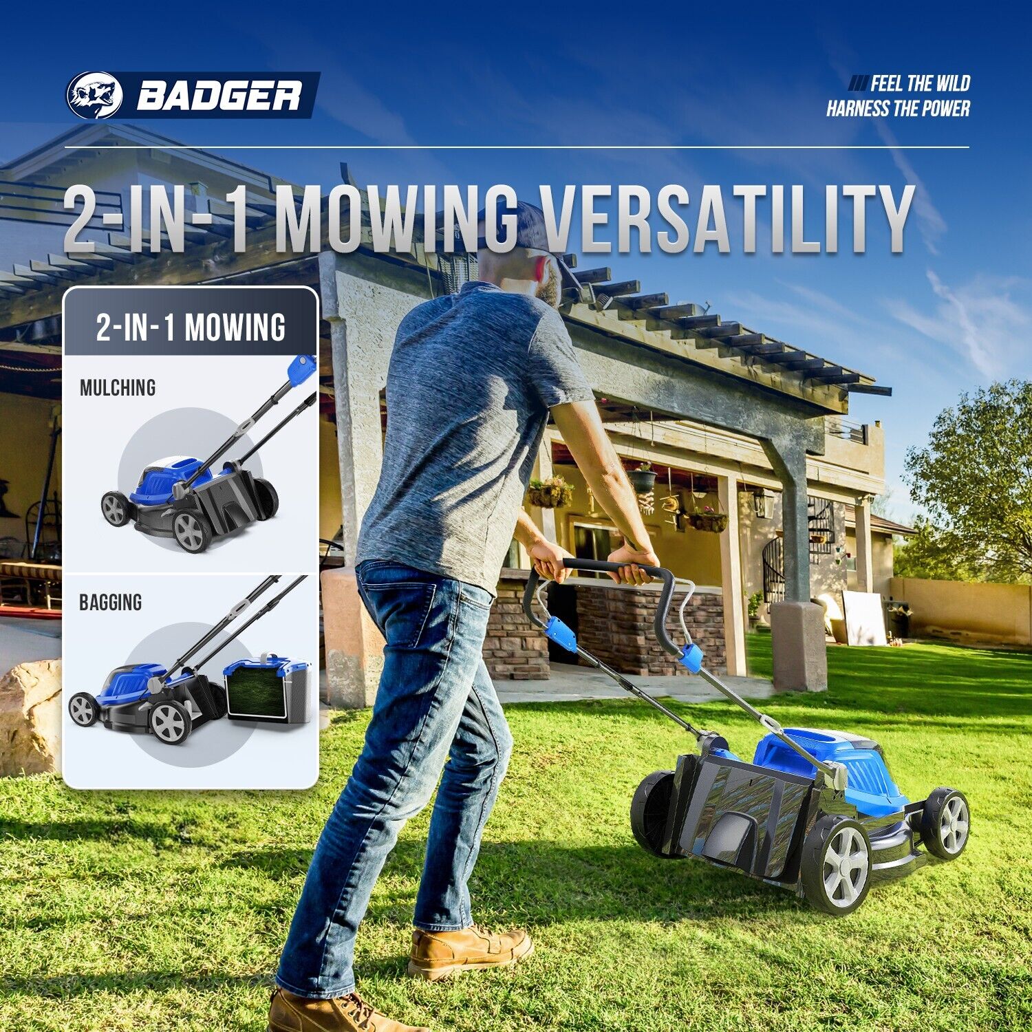 BADGER Lawn Mower 40V(20V*2)  Brushless 16 " Cordless, 5 Cutting Height