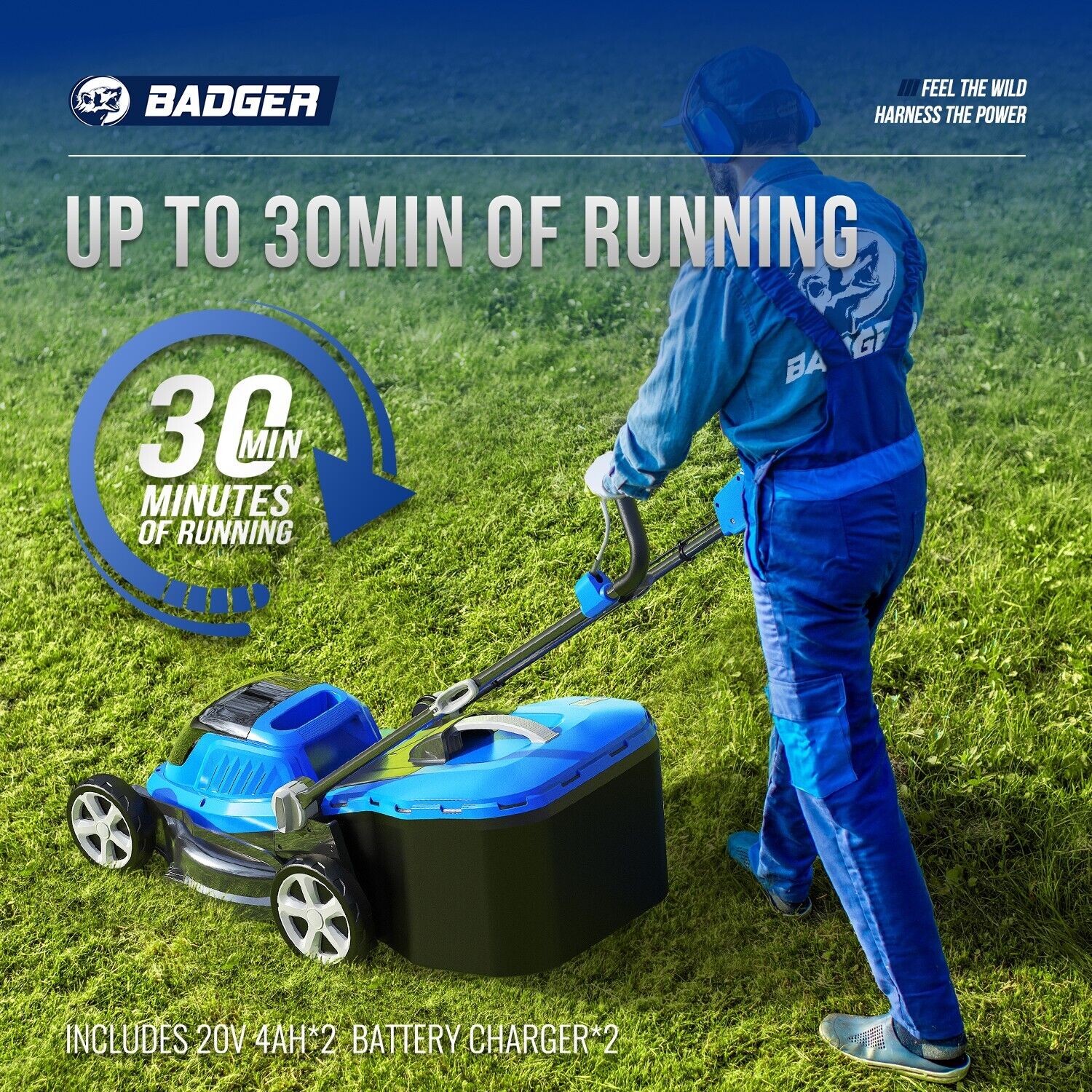 BADGER Lawn Mower 40V(20V*2)  Brushless 16 " Cordless, 5 Cutting Height