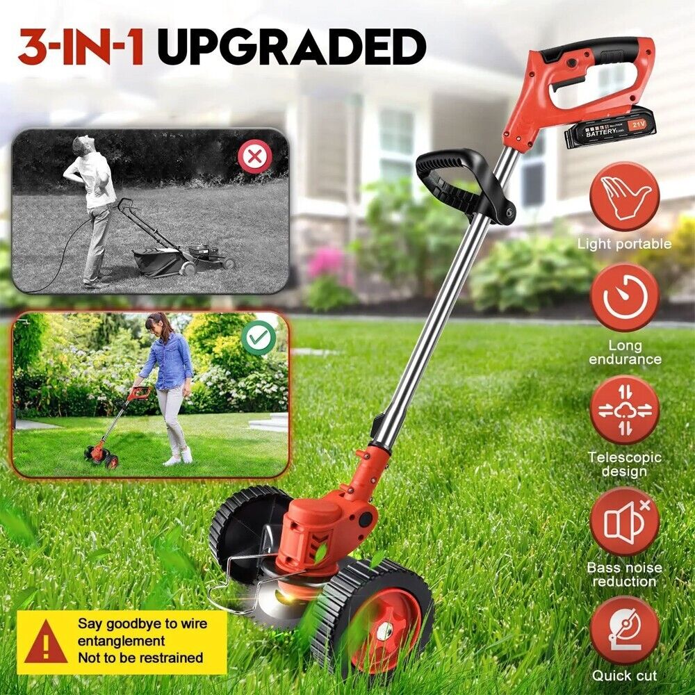 Cordless Lawn Mower Walk-Behind Push Lawn Mower Electric Lawn Mower+2x Batteries
